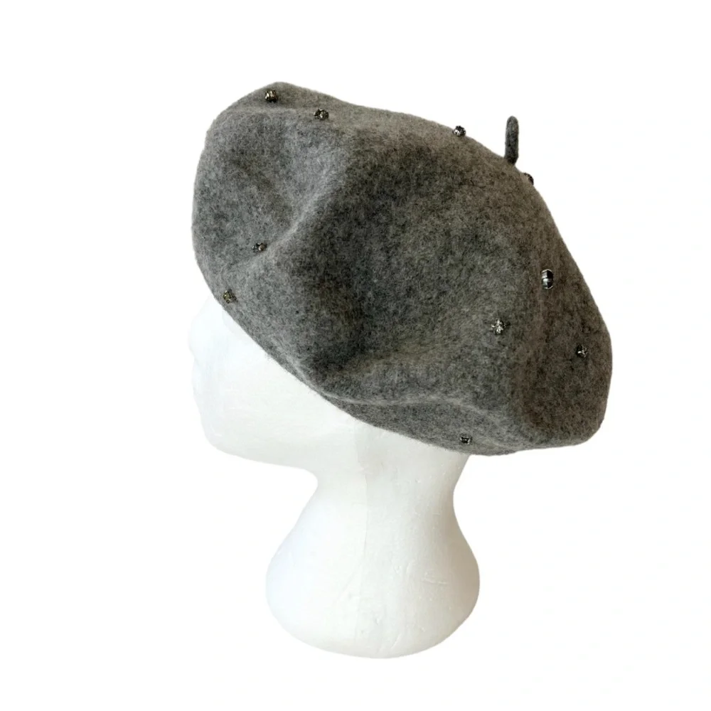 H&M Felted Wool Rhinestone Beret - Picture 1 of 14